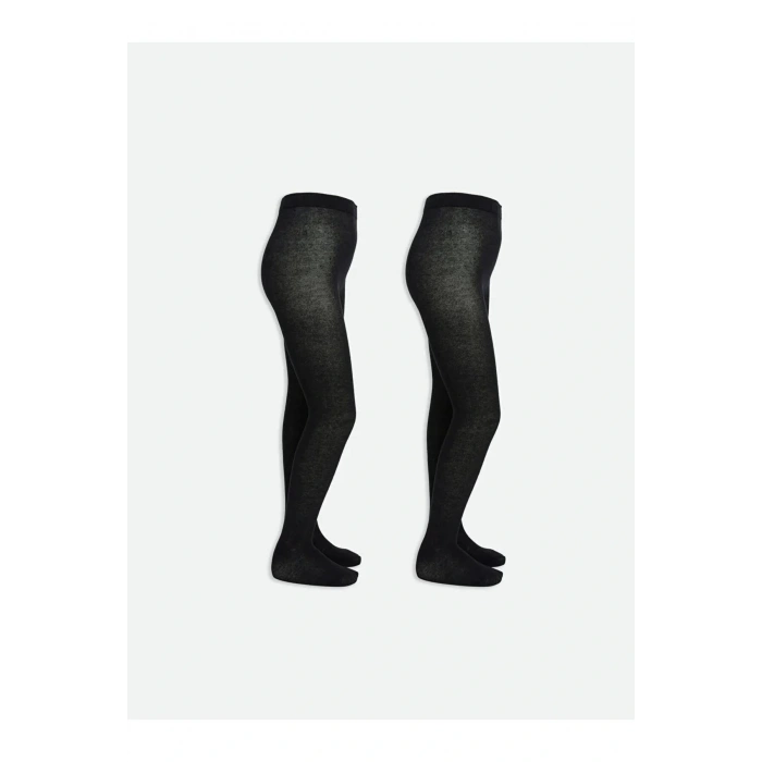 LCW Kids Siyah Basic Kız Çocuk Külotlu Çorap 2li