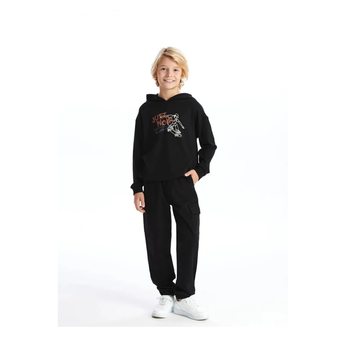 Lcw Kids Siyah Beli Lastikli Erkek Çocuk Kargo Jogger Pantolon