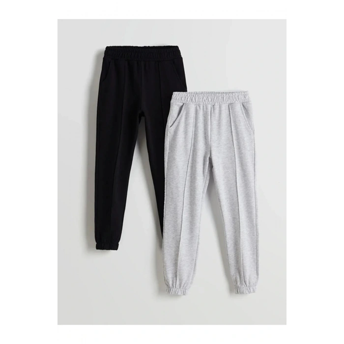 LCW Kids Siyah Beli Lastikli Kız Çocuk Jogger Eşofman Altı 2li