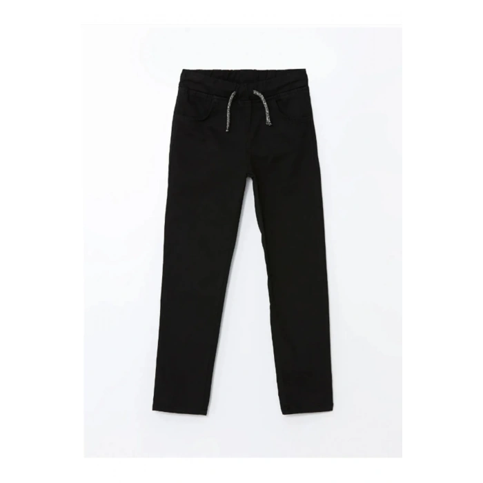 LCW Kids Siyah Beli Lastikli Slim Fit Kız Çocuk Pantolon