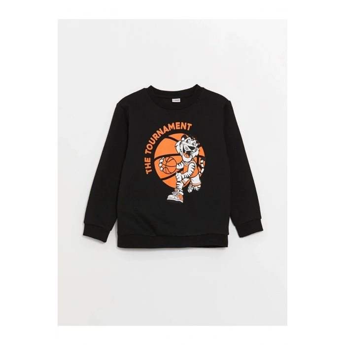 Lcw Kids Siyah Bisiklet Yaka Baskılı Uzun Kollu Erkek Çocuk Sweatshirt