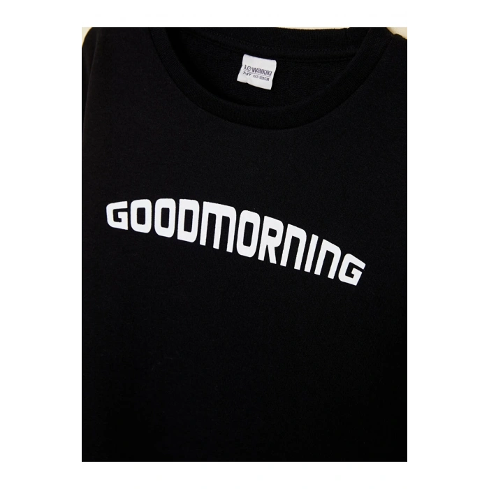 LCW Kids Siyah Bisiklet Yaka Baskılı Uzun Kollu Erkek Çocuk Sweatshirt