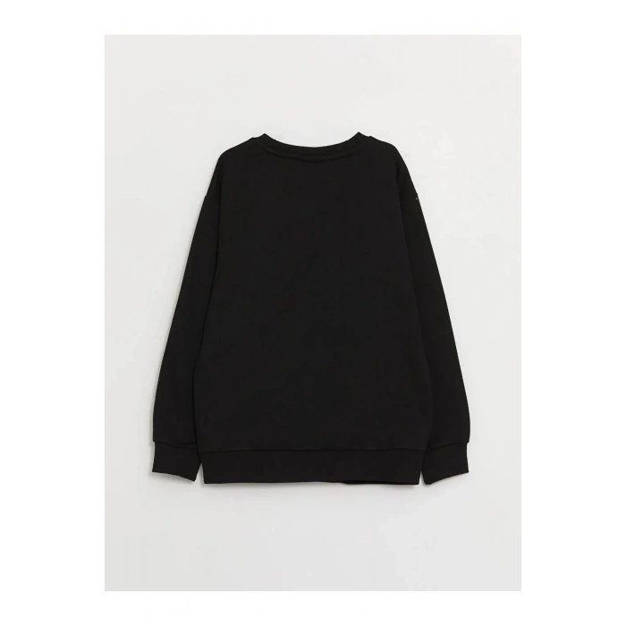 LCW Kids Siyah Bisiklet Yaka Baskılı Uzun Kollu Erkek Çocuk Sweatshirt