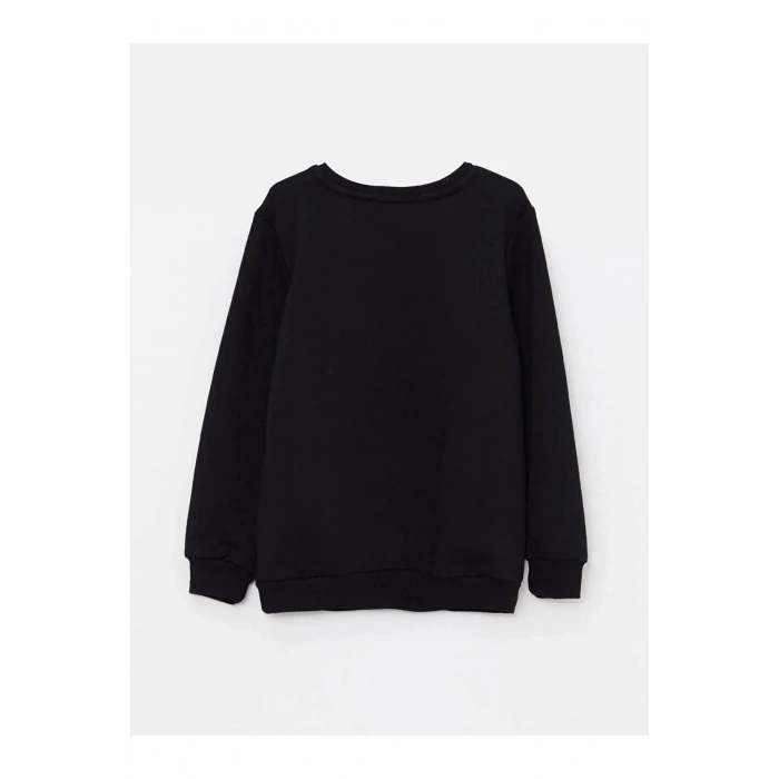 LCW Kids Siyah Bisiklet Yaka Baskılı Uzun Kollu Kız Çocuk Sweatshirt