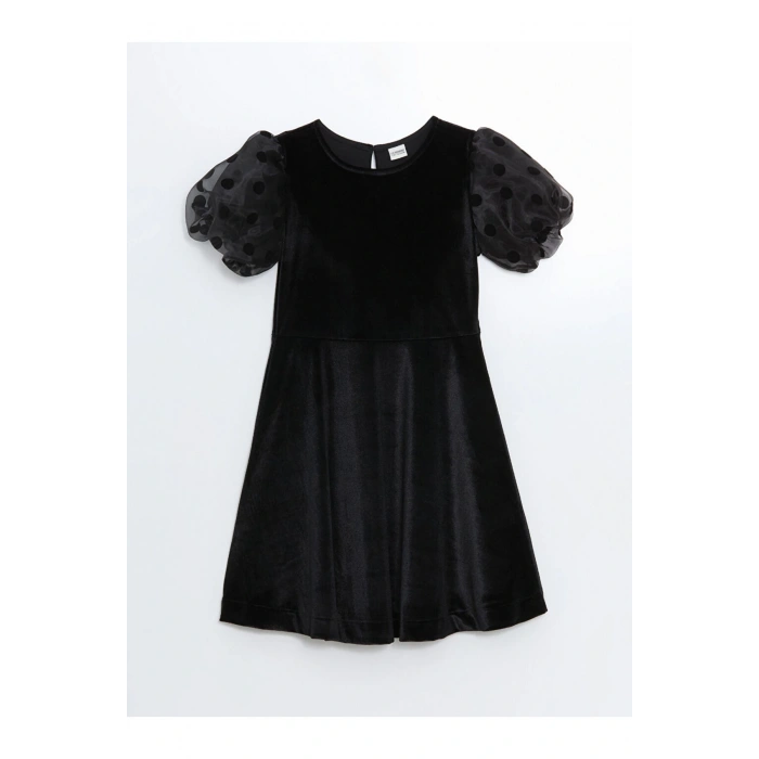 LCW Kids Siyah Bisiklet Yaka Kadife Kız Çocuk Elbise