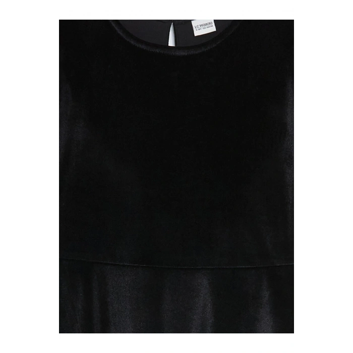 LCW Kids Siyah Bisiklet Yaka Kadife Kız Çocuk Elbise