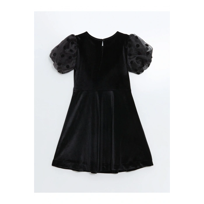 LCW Kids Siyah Bisiklet Yaka Kadife Kız Çocuk Elbise