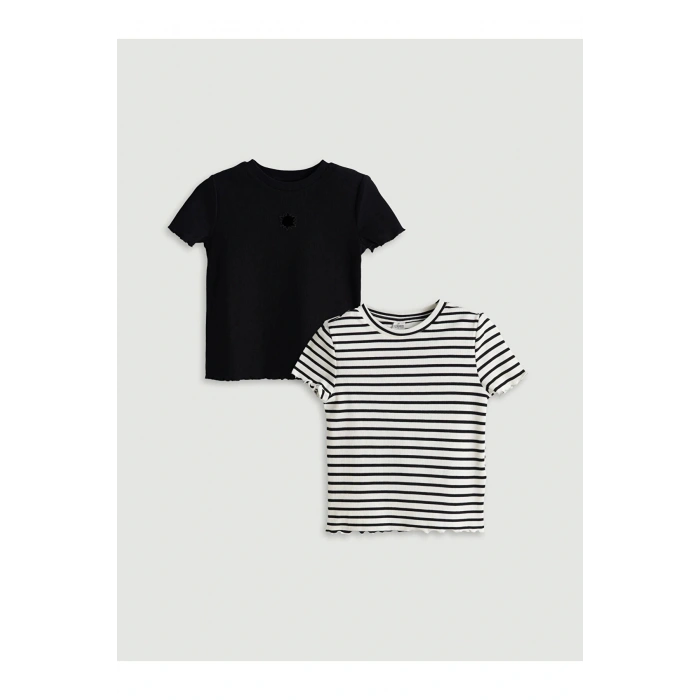 LCW Kids Siyah Bisiklet Yaka Kız Çocuk Crop Tişört 2li