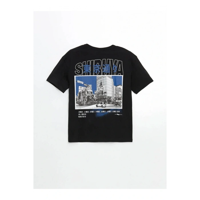 LCW Kids Siyah Bisiklet Yaka Tokyo Baskılı Erkek Çocuk Tişört