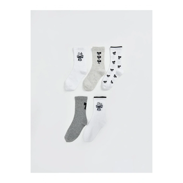 LCW Kids Siyah Desenli Kız Çocuk Soket Çorap 5li