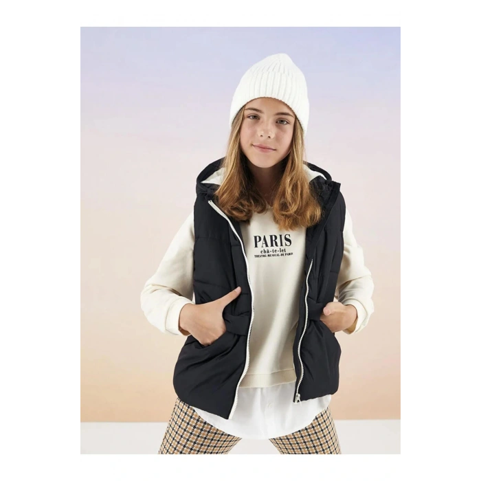 LCW Kids Siyah Kapüşonlu Basic Kız Çocuk Şişme Yelek