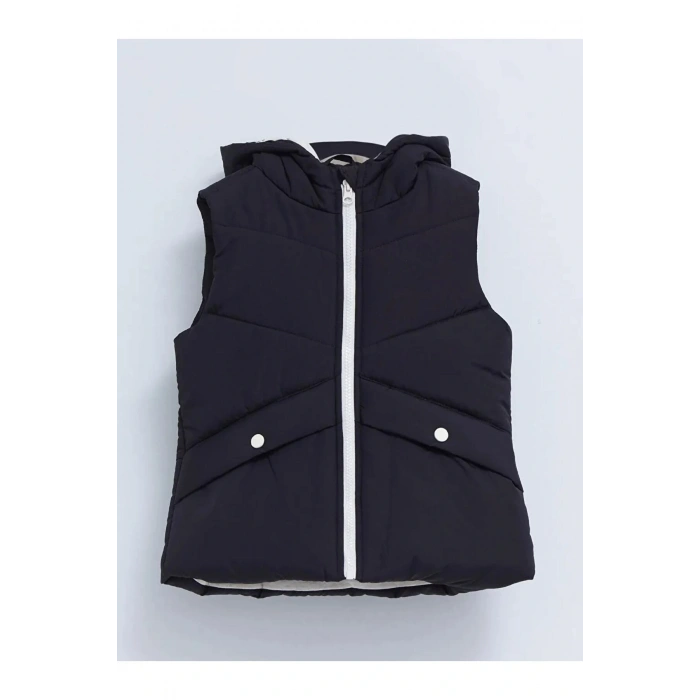 LCW Kids Siyah Kapüşonlu Basic Kız Çocuk Şişme Yelek