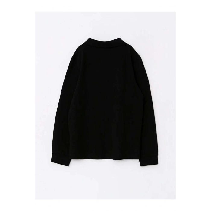 LCW Kids Siyah Polo Yaka Basic Uzun Kollu Erkek Çocuk Tişört