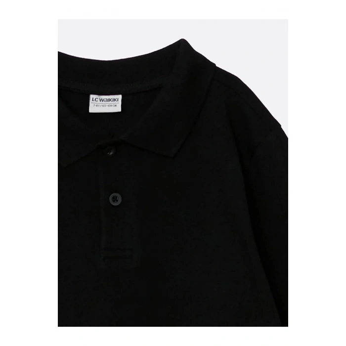 LCW Kids Siyah Polo Yaka Basic Uzun Kollu Erkek Çocuk Tişört