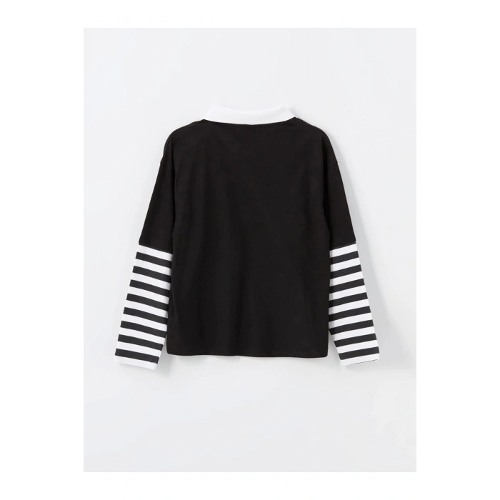 LCW Kids Siyah Polo Yaka Kız Çocuk Tişört