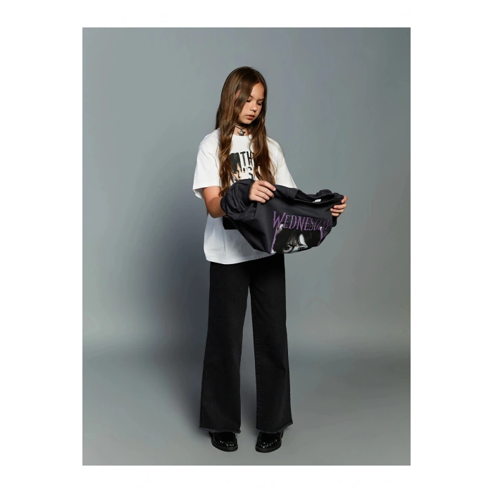 LCW Kids Siyah Wideleg Kız Çocuk Jean Pantolon