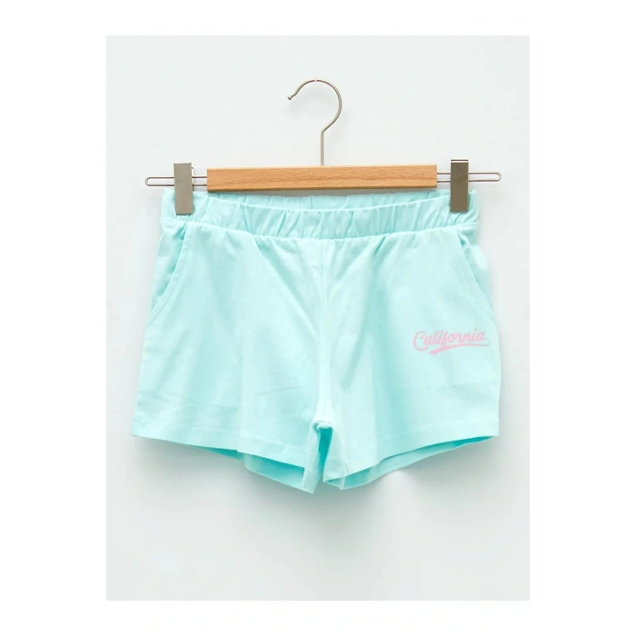 LCW Kids Turkuaz Beli Lastikli Baskılı Kız Çocuk Şort