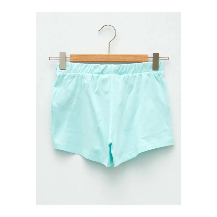 LCW Kids Turkuaz Beli Lastikli Baskılı Kız Çocuk Şort
