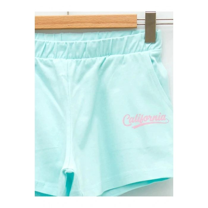 LCW Kids Turkuaz Beli Lastikli Baskılı Kız Çocuk Şort