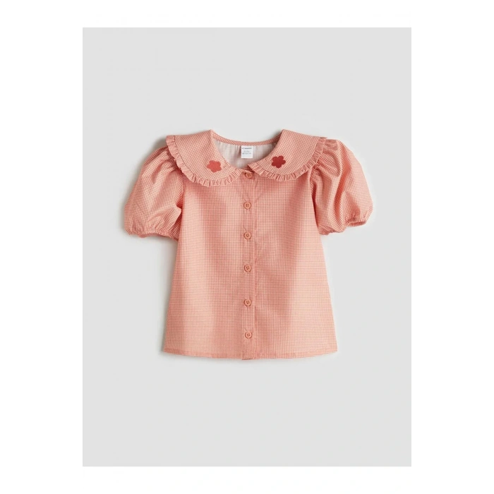 LCW Kids Turuncu Bebe Yaka Çiçek Nakışlı Kız Çocuk Gömlek