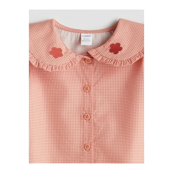 LCW Kids Turuncu Bebe Yaka Çiçek Nakışlı Kız Çocuk Gömlek