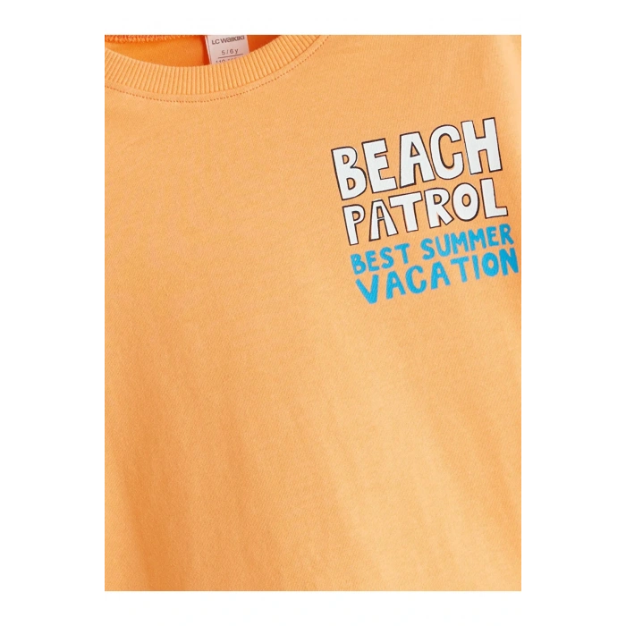 LCW Kids Turuncu Bisiklet Yaka Baskılı Erkek Çocuk Tişört