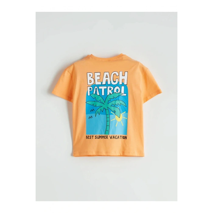 LCW Kids Turuncu Bisiklet Yaka Baskılı Erkek Çocuk Tişört