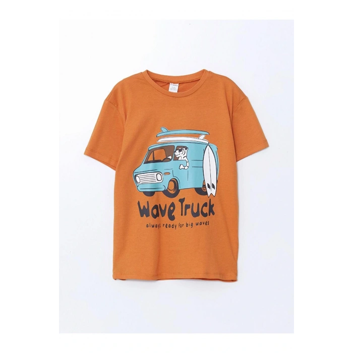 LCW Kids Turuncu Bisiklet Yaka Düz Penye Erkek Bebek Tişört