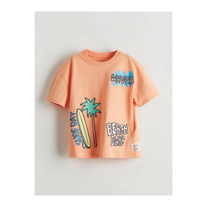 LCW Kids Turuncu Bisiklet Yaka Erkek Çocuk Tişört