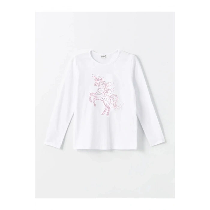 LCW Kids Uçuk Pembe Bisiklet Yaka Kız Çocuk Tişört