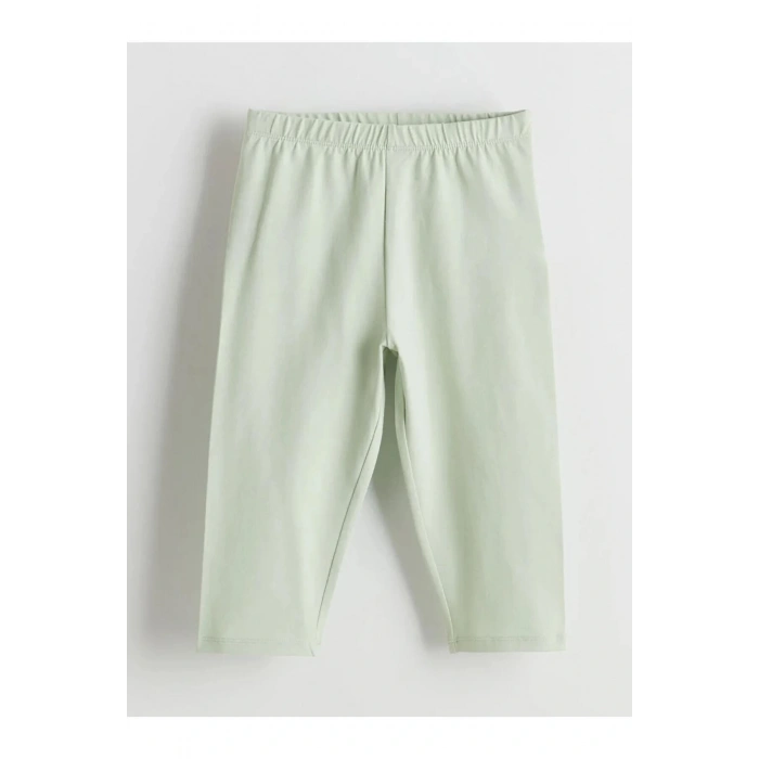 LCW Kids Yeşil Beli Lastikli 3/4 Boy Kız Çocuk Tayt