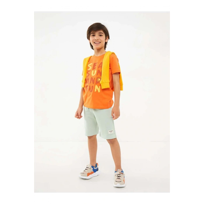 LCW Kids Yeşil Beli Lastikli Basic Erkek Çocuk Şort