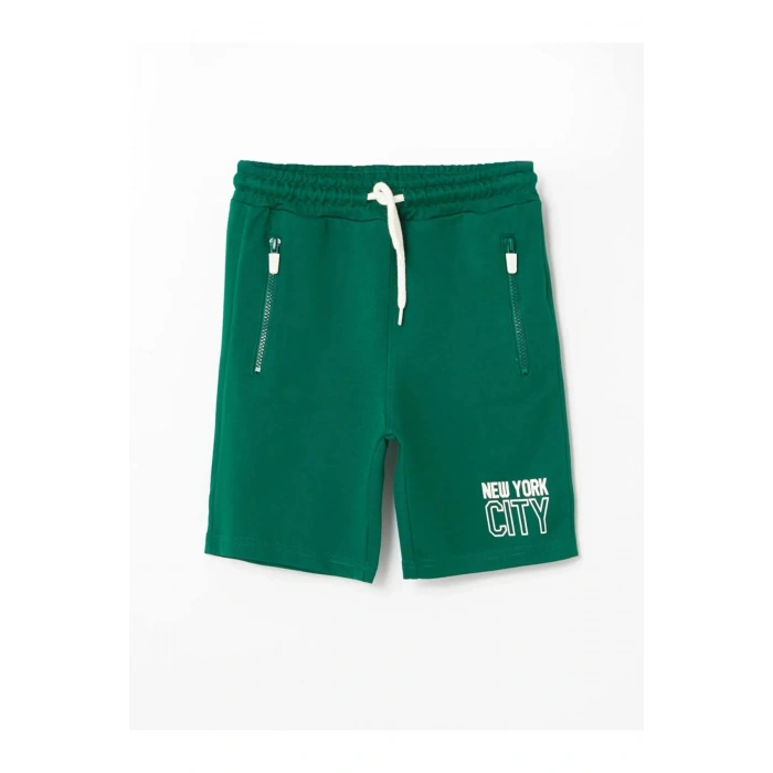 LCW Kids Yeşil Beli Lastikli Baskılı Erkek Çocuk Şort