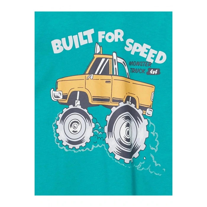 LCW Kids Yeşil Bisiklet Yaka Baskılı Erkek Çocuk Tişört