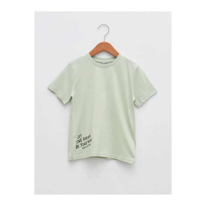 LCW Kids Yeşil Bisiklet Yaka Baskılı Kısa Kollu Erkek Çocuk Tişört