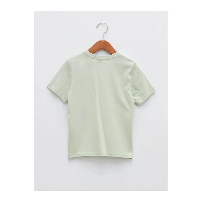 LCW Kids Yeşil Bisiklet Yaka Baskılı Kısa Kollu Erkek Çocuk Tişört