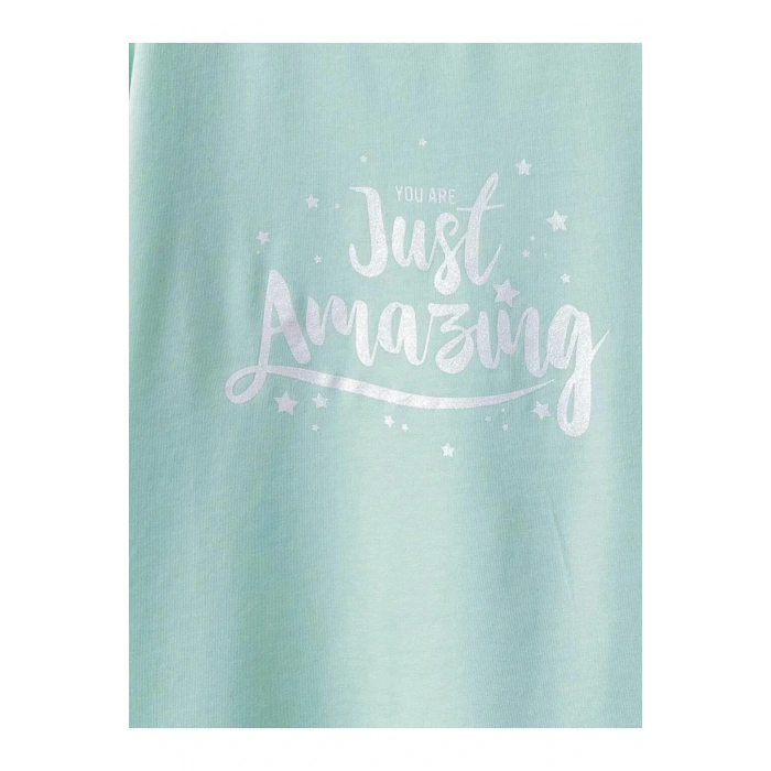 LCW Kids Yeşil Bisiklet Yaka Baskılı Uzun Kollu Pamuklu Kız Çocuk Tişört