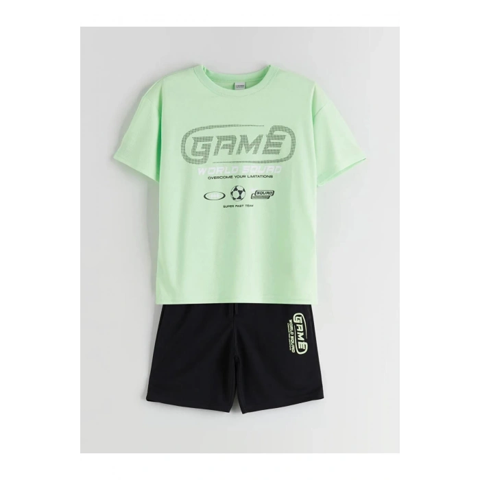 LCW Kids Yeşil Bisiklet Yaka Erkek Çocuk Tişört ve Şort