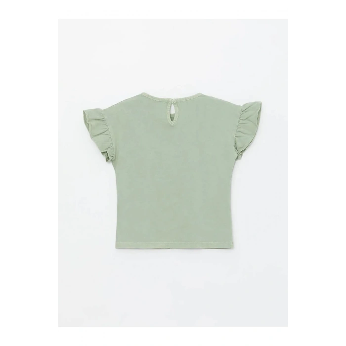 LCW Kids Yeşil Bisiklet Yaka Nakışlı Kız Bebek Tişört