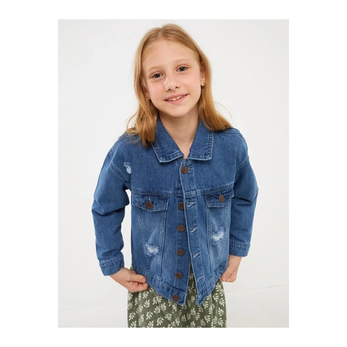 LCW Kids Yırtık Detaylı Kız Çocuk Jean Ceket