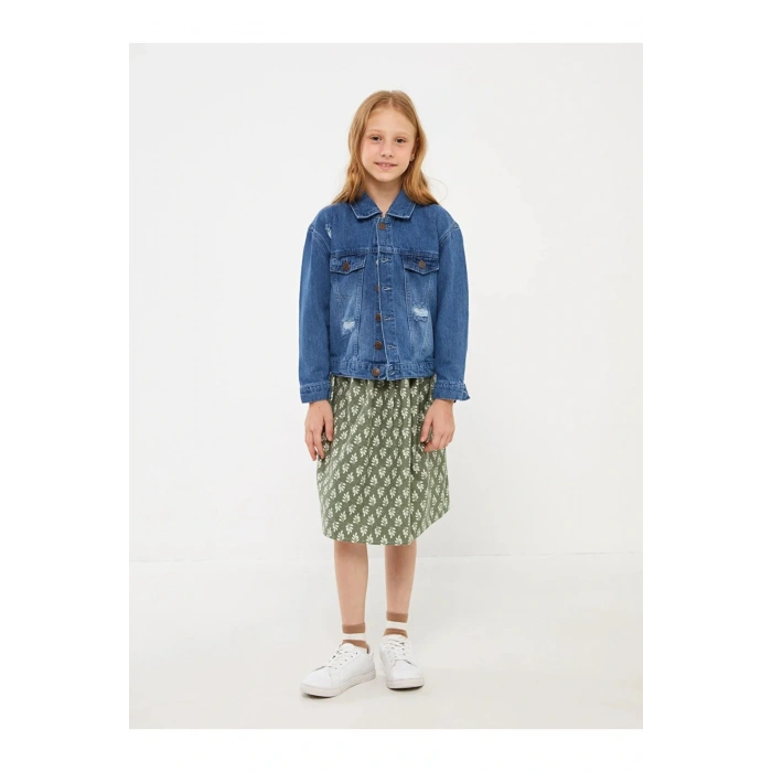 LCW Kids Yırtık Detaylı Kız Çocuk Jean Ceket