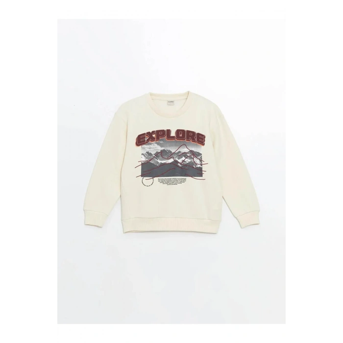 LCW KidsBej Bisiklet Yaka Erkek Çocuk Kalın Sweatshirt
