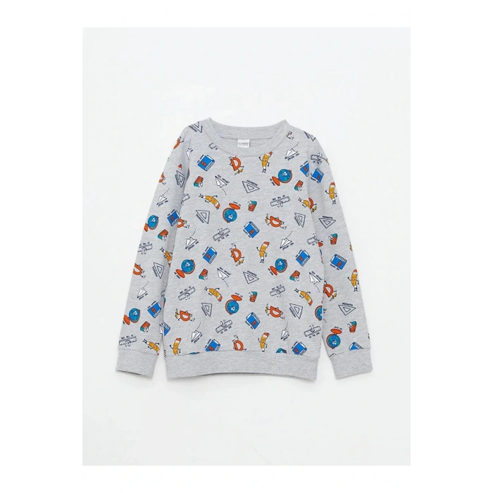 LCW KidsGri Bisiklet Yaka Baskılı Uzun Kollu Erkek Çocuk Sweatshirt