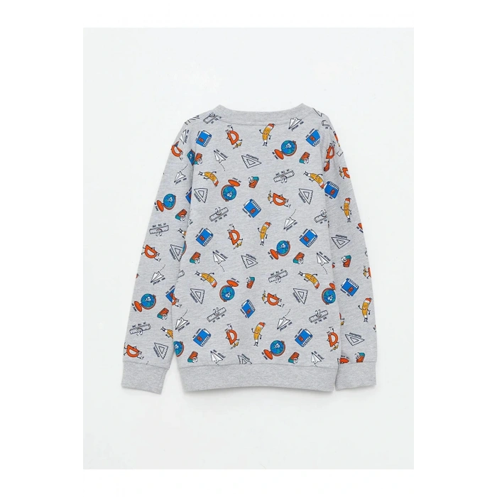 LCW KidsGri Bisiklet Yaka Baskılı Uzun Kollu Erkek Çocuk Sweatshirt