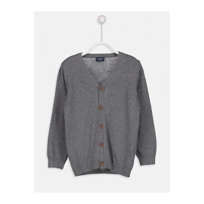 LCW KidsGri V Yaka Erkek Çocuk Hırka