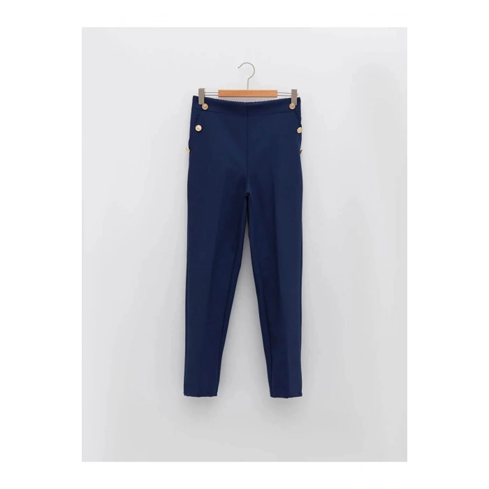 LCW KidsLacivert Beli Lastikli Düğme Detaylı Gabardin Kız Çocuk Pantolon