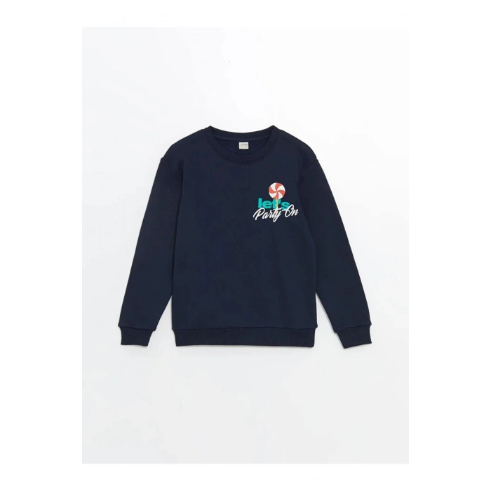 LCW KidsLacivert Bisiklet Yaka Yılbaşı Temalı Erkek Çocuk Sweatshirt