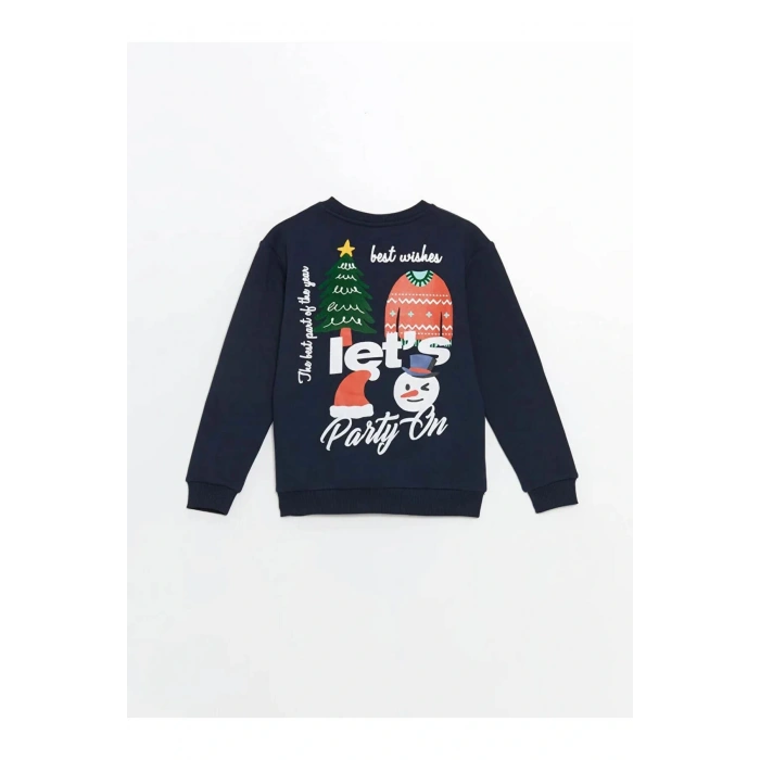 LCW KidsLacivert Bisiklet Yaka Yılbaşı Temalı Erkek Çocuk Sweatshirt