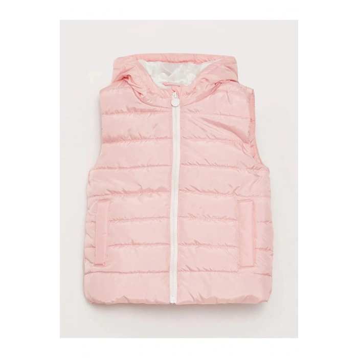 LCW Kids Pembe Kapüşonlu Basic Kız Çocuk Şişme Yelek