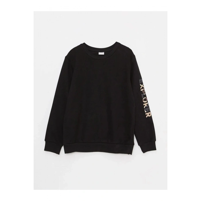 LCW KidsSiyah Bisiklet Yaka Baskılı Uzun Kollu Erkek Çocuk Tişört